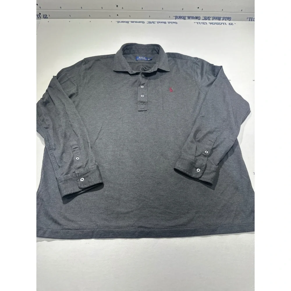 Polo Ralph Lauren Mens XXL Gray Long Sleeve Cotton Jersey Polo Shirt Red Pony